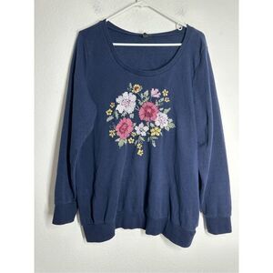 Torrid Bohemian Navy Blue Embroidered Floral Sweater Sweatshirt Size 1X